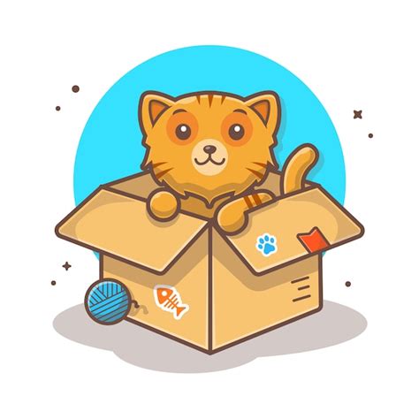 Premium Vector Cute Cat In Box Vector Icon Illustration