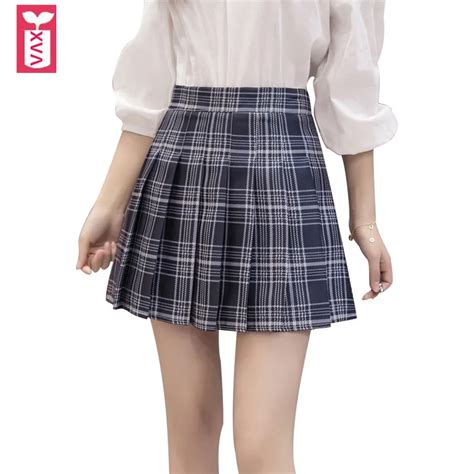 office lady korean knitting lining pleated skirts brand women high waist formal zipper plaid