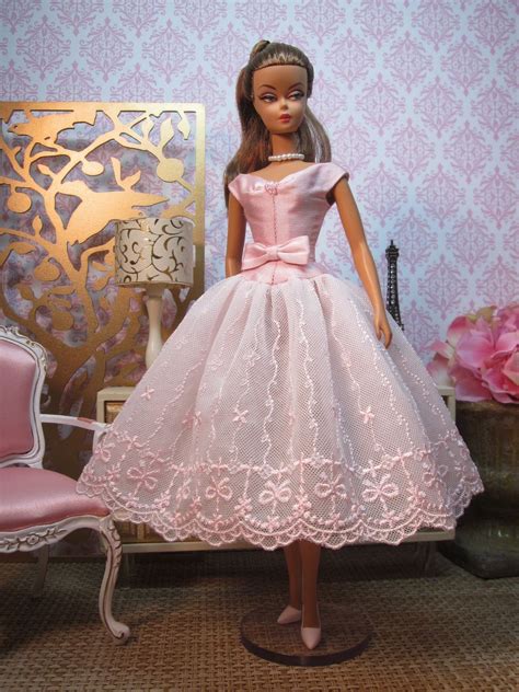 party dress in tiny bow pink lace pink doll dress barbie pink dress barbie gowns