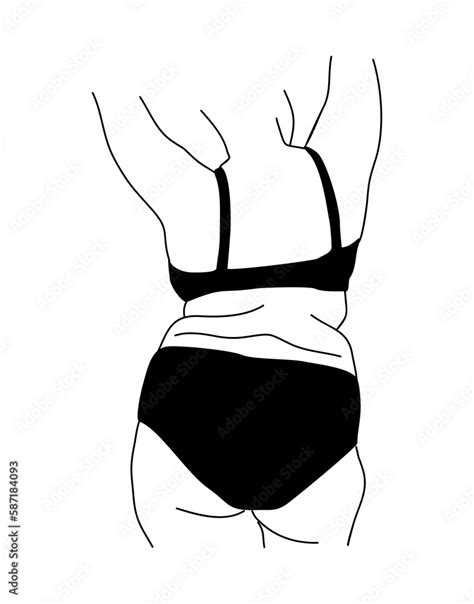Line Art Vector Illustration Of Curvy Woman In Underwear Plus Size Girl In Bikini Body Positive