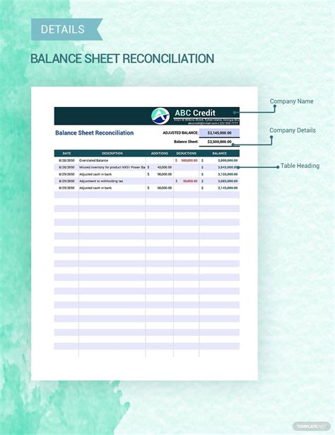 Balance Sheet Reconciliation Google Sheets Excel Template Net