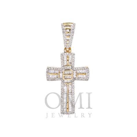 Unisex 14k Yellow Gold Cross Pendant With 075 Ct Diamonds Omi Jewelry