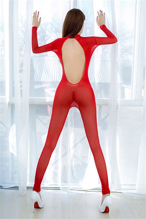 Seamless Crotch Backless Bodystocking Long Sleeve Catsuit Transparent Jumpsuits Women S Clothing