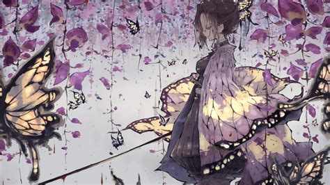 Demon Slayer Shinobu Kochou With Butterflies Under Purple