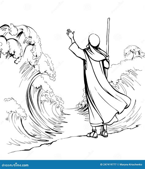 Moses With The Staff At The Sea Vector Drawing Stock Vector