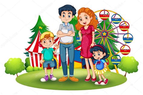 Una familia en el parque de atracciones vector, gráfico vectorial © interactimages imagen #47951839