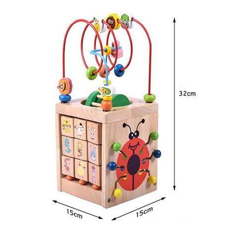 Wooden Bead Maze Activity Box Cube Toys For Kids Wood Multi Function