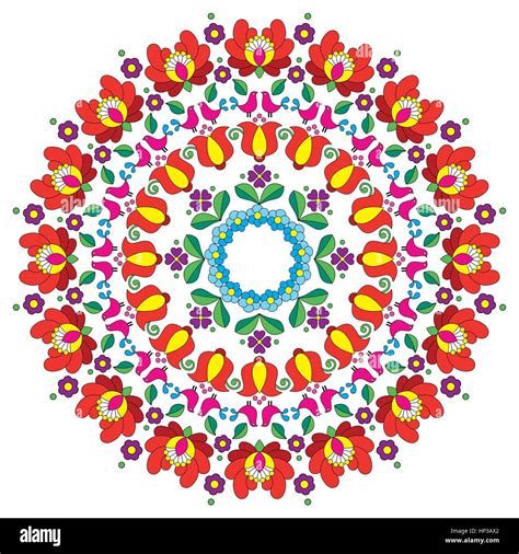 Kalocsai Floral Embroidery Hungarian Round Folk Art Pattern Stock