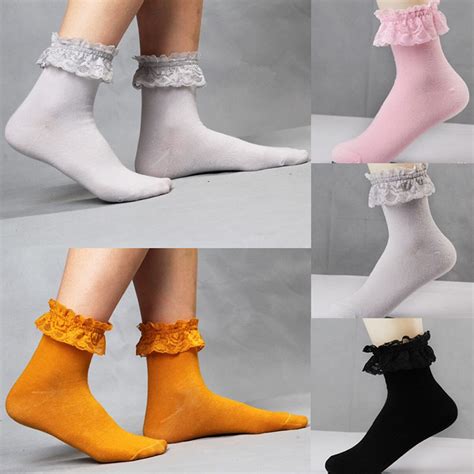 Ankle Lace Socks 1 Pair Fashion Women Vintage Lace Ruffle Frilly Ankle
