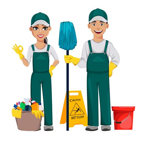 Cleaning Service Concept Cheerful Cartoon Character 3578868 Vector Art