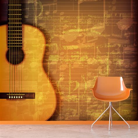 Acoustic Guitar And Music Sheet Abstract Grunge Music Wall