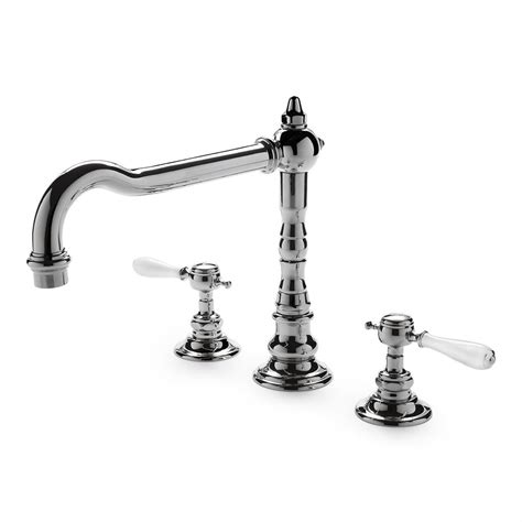 Browse a variety of unique bathroom faucets and fittings, wall and floor tiles, lights, mirrors as well as towels, shower curtains, stools, hampers, soaps and more. Julia Three Hole High Profile Kitchen Faucet, White ...