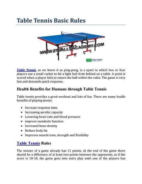 Table Tennis Basic Rules By Balls Academy Issuu
