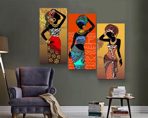 Black Woman Wall Art African Canvas Print Set Of 3 Colorful Etsy