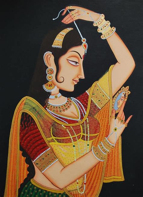 Indian Lady With A Mirror Indian Art Paintings Indian Paintings