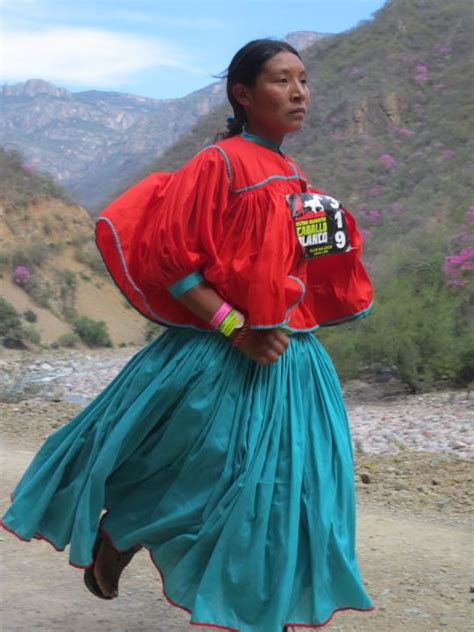 Raramuri Tarahumara Woman Running In The Caballo Blanco Race In