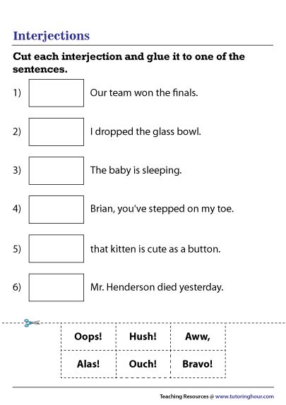 Completing Sentences With Interjections Worksheet