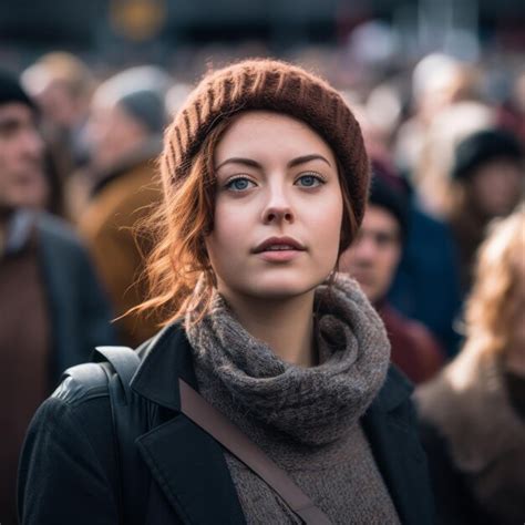 Premium Ai Image A Woman With Red Hair And A Beanie Is Standing In