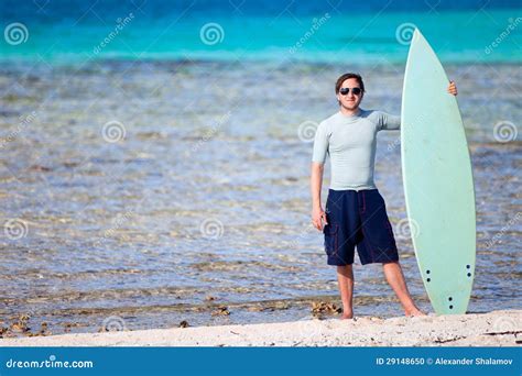 Young Man With Surfboard Stock Photo Image Of Wave Recreational