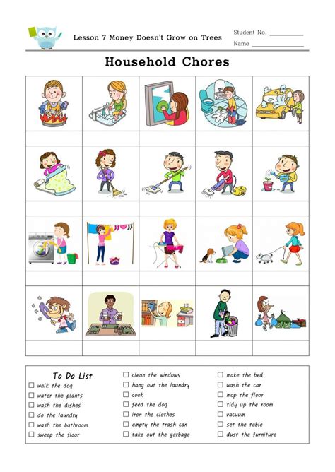 household chores reading comprehension worksheet 33e