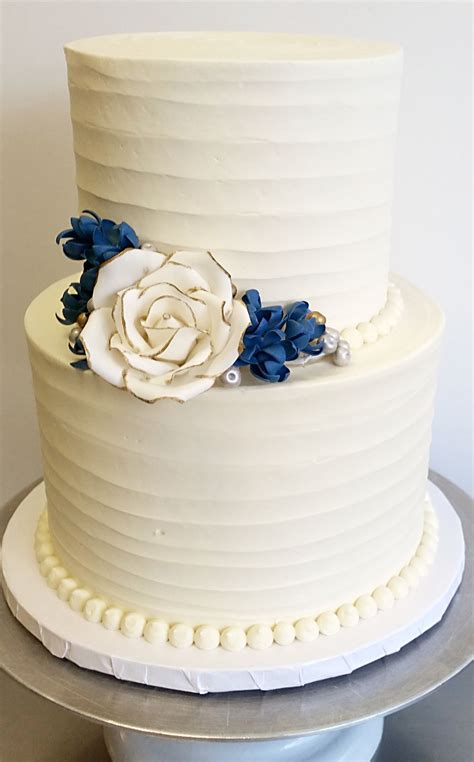 Textured Buttercream With Gum Paste Rose And Blossoms 2 Tier