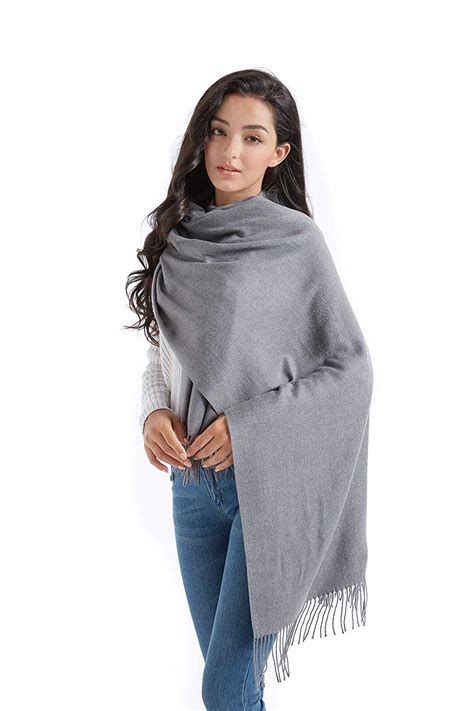 Supplim Cashmere Scarf Soft Wool Wraps Shawls Dark Gray Size Pashmina