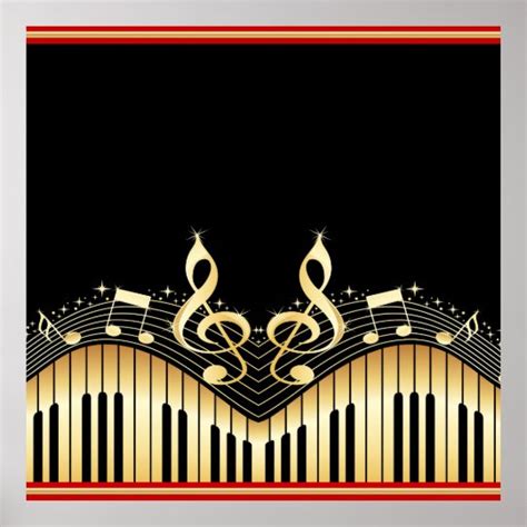 Gold And Black Music Notes Black Background Poster