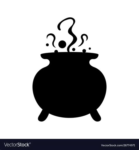 Witches Black Cauldron With Boiling Magic Potion Vector Image