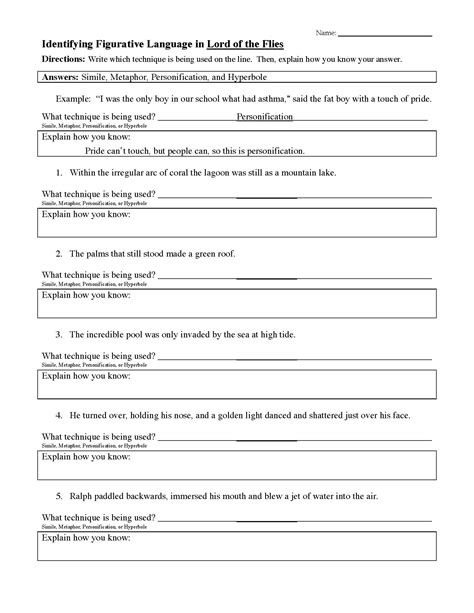 Figurative Language 6th Grade Worksheet