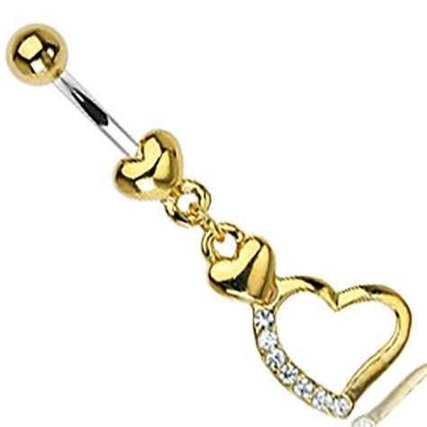Body Accentz Belly Button Ring Navel Gold Plated Heart Cz Solitaire Body Jewelry 14 Gauge