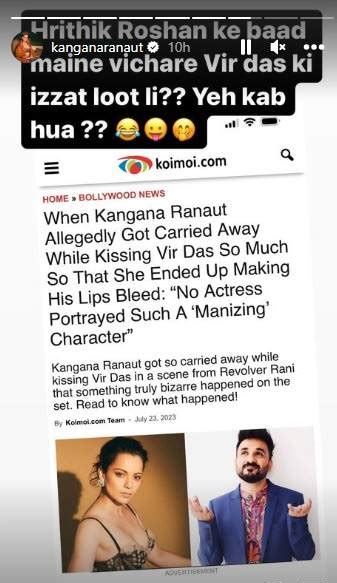 Kangana Ranaut Response On Kissing Vir Das So Hard That His Lips Bled