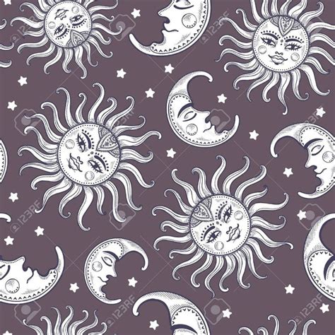 Download Mandala sun and moon vintage vector seamless pattern with ...