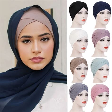 Muslim Women Inner Hijab Caps Stretch Underscarf Forehead Cross Hijab