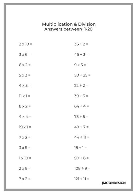 10 multiplication and division worksheets, mental math practice