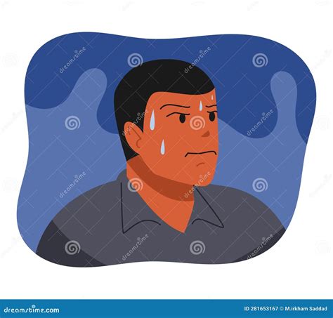 Close Up Of Male Character Sweating On Face Flat Vector Illustration