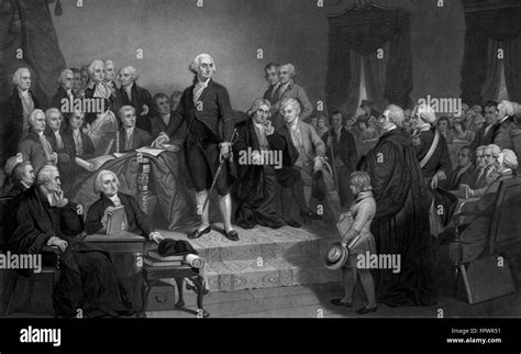 President George Washington Delivering His Inaugural Address Stock