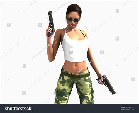Soldier Girl Holding Two Guns Dressed Stock Illustration 66291955