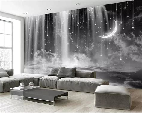 Beibehang Wallpaper Mural Hand Painted Black And White Waterfall Starry