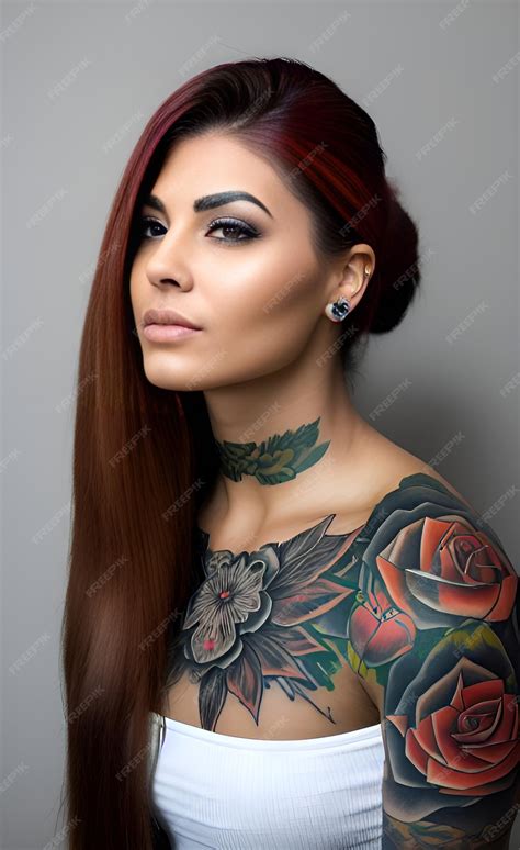 Premium Ai Image A Woman With Red Hair And Tattoos On Her Shoulder