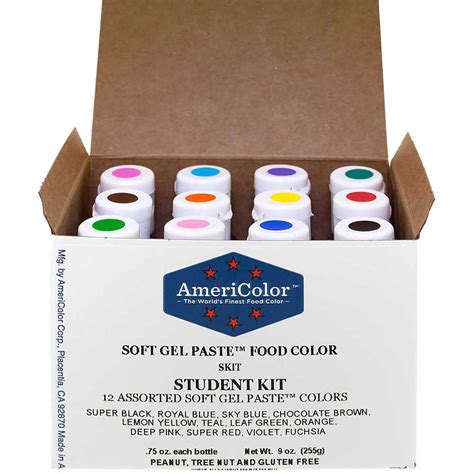 It's consistent from batch to batch, it has coloring strength superior to any other food color, it will not separate or weep and doesn't harden, the base ingredients allow. Student Kit Americolor® Soft Gel Paste Food Color (Old ...
