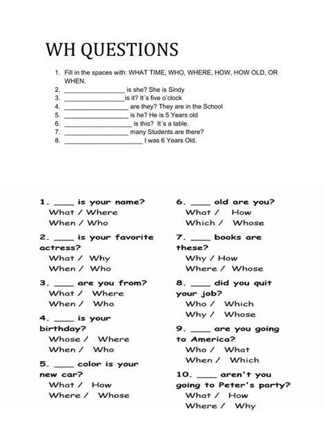 Wh Questions Worksheet Worksheet Wh Questions Worksheets Wh