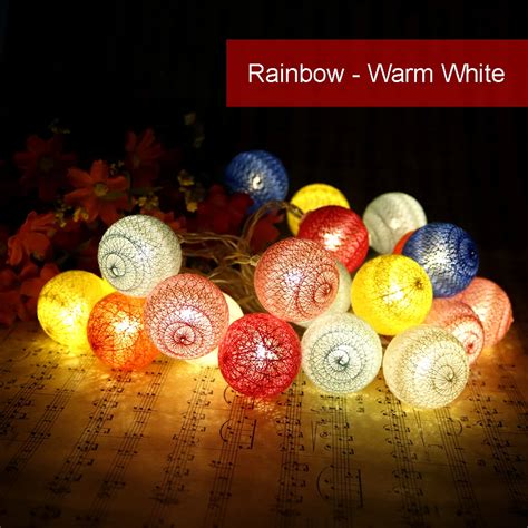 Led Light String 20leds Holiday Lights Rainbow Cotton Ball 35cm Dia