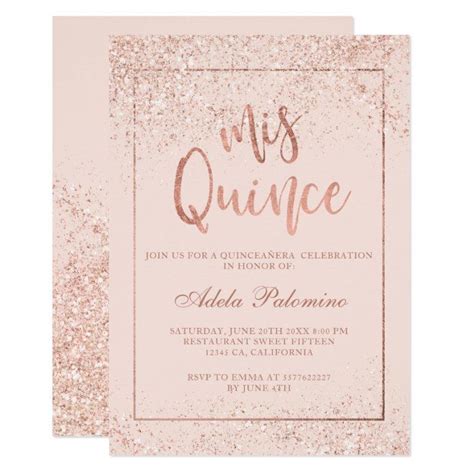 Rose Gold Glitter Frame Script Blush Quincea Era Invitation Zazzle