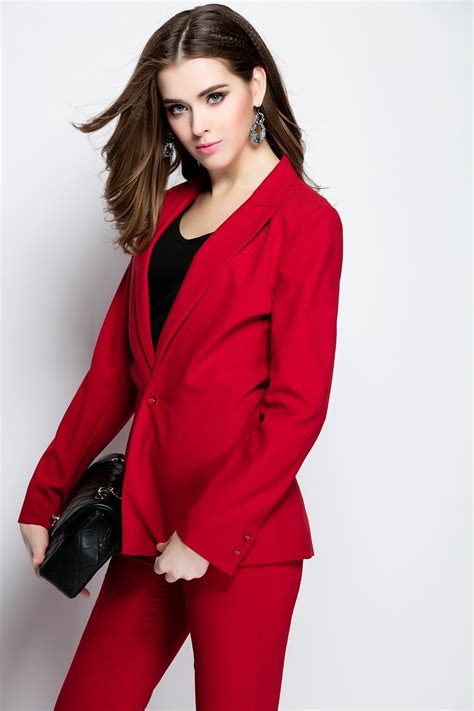 Women High Quality Custom Made Red Slim Suit Office Ladies Work Wear