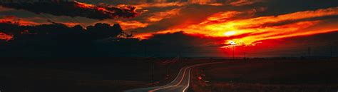 1235x338 Fire Sunset At Road 4k 1235x338 Resolution Wallpaper Hd