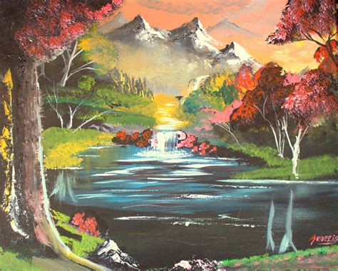 Autumn Falls Mountainwaterfall Painting