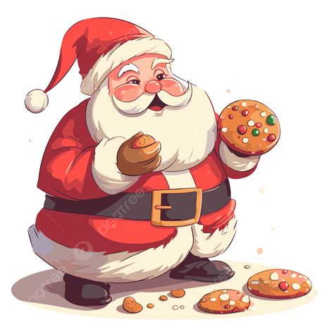Santa Eating Cookies Vector Sticker Clipart Santa Claus Holding