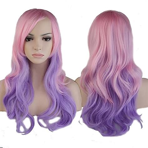 S Noilite Sexy Lady Full Wig 19 Curly Mix Pink Purple Hair Wig Natural Color Daily Cosplay