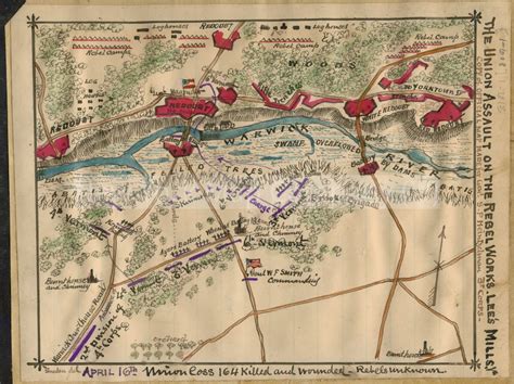 1862 Map The Union Assault On The Rebel Works Lees Mill Va Civil War