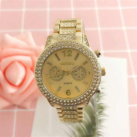 Contena Ladies Silver Gold Watches Women Diamond Fashion Watches Luxury